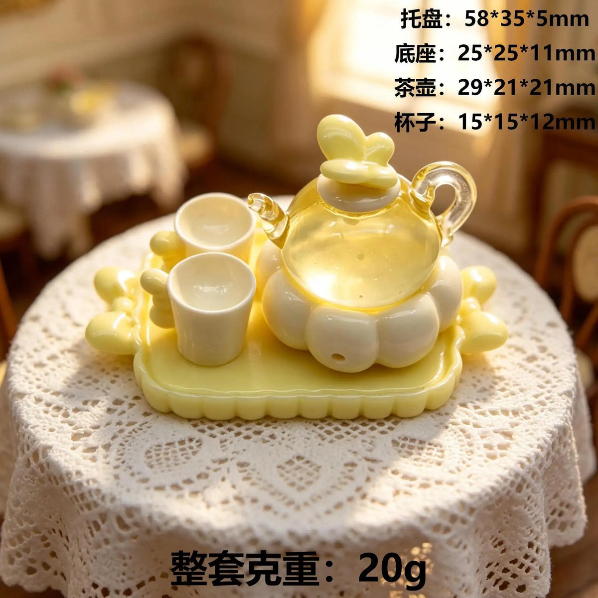 3Sets Simulation Teapot Teacup Resin Ornament For Dollhouse Kitchen Decor DIY Play Toys Micro Landscape Crafts Accessories Quake yellow