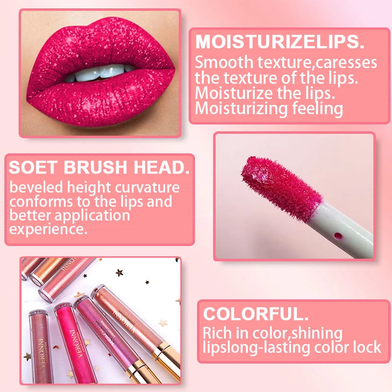10 Color Glitter Liquid Lipsticks Shimmer Shiny Lipgloss Pearlescent Lip Tint Waterproof Long Lasting Matte Diamond Lips Glaze Quake