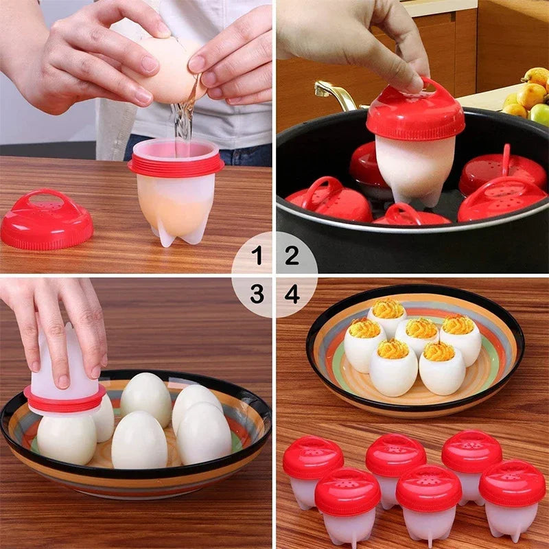 3/6pcs BPA Free Silicone Egg Boiler Steamer Non-stick Silicone Egg Cook Cups Fast Egg Poacher for Breakfast Kitchen Cooking Tool Quake
