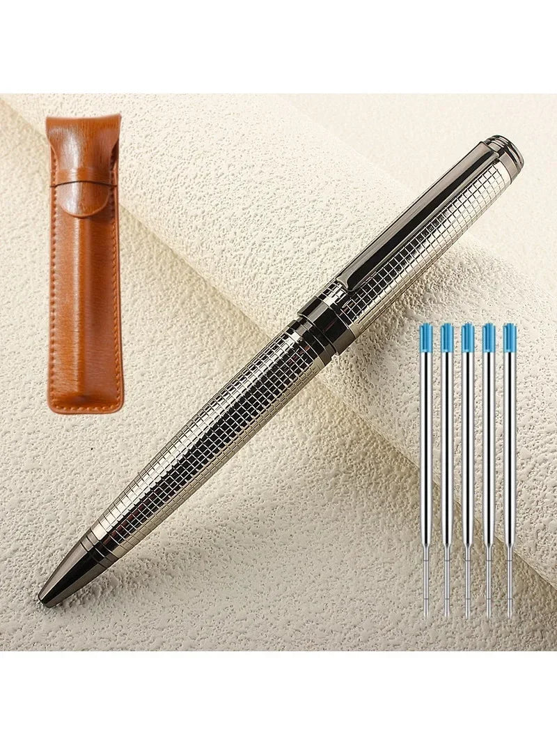 Metal Pen Stainless Steel Material Rotate Gel Pens Ink Blue Writing Ballpoint Pen Point 0.7mm for School Office Stationery Quake 701-4 (NOT BOX)