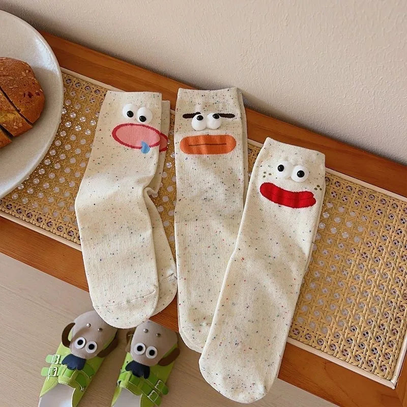 Funny Expression Women's Socks Spring Summer School Students Wearing Cute Cartoon Big Eyes Men Socks Friends Birthday Gifts Quake