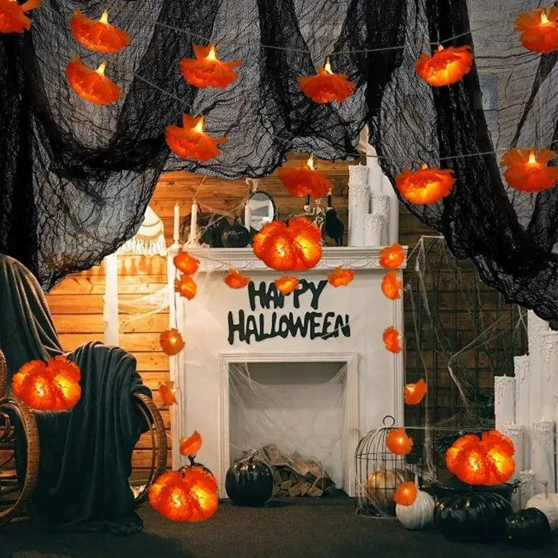 Halloween Marigold Flowers Light String Artificial Marigold Garland Battery Powered LED Lamp Halloween Outdoor Party Decorations Quake