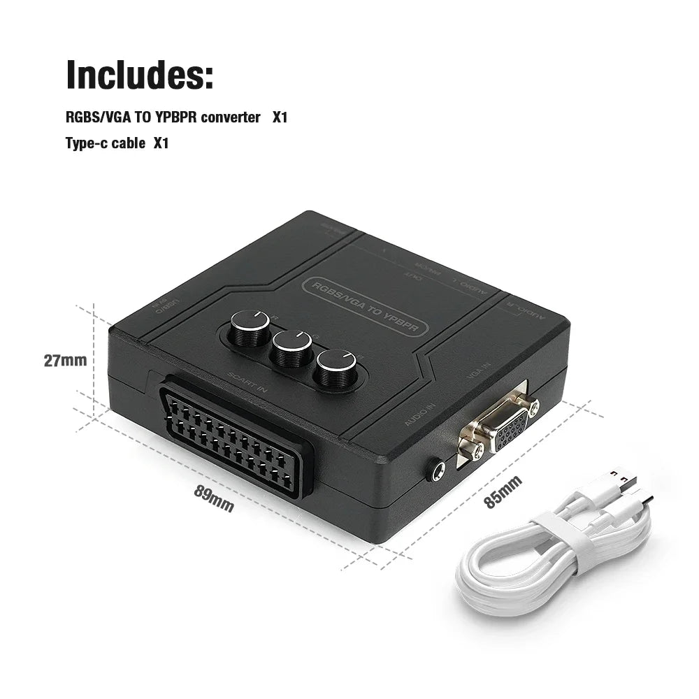RGBS (Scart) or VGA to YPBPR Signal Video Transcoder Converter RGBS to Color Dif Quake black