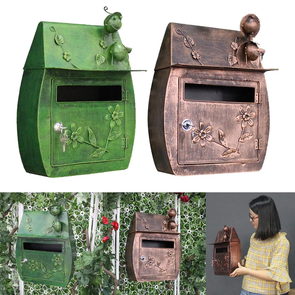 Wall Mount Mailbox with Key Lock Large Outdoor Retro Iron Letter Quake