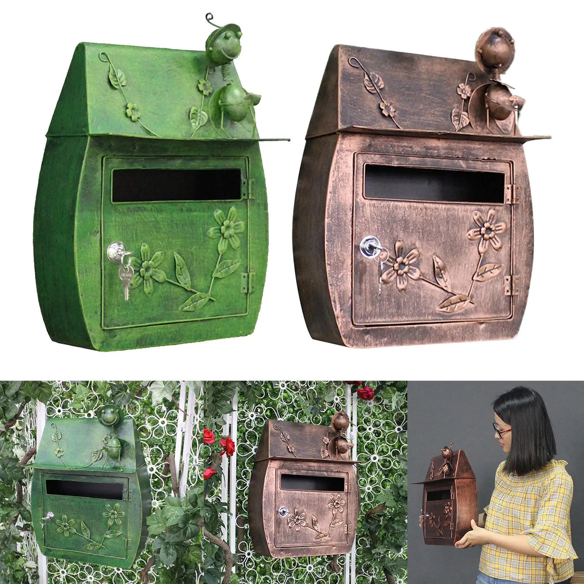 Wall Mount Mailbox with Key Lock Large Outdoor Retro Iron Letter Quake