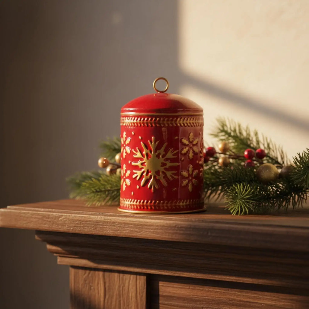 Snowflake Bell Ornament Festive Christmas Bells Cylindrical Iron Bell Lightweight for Wreath, Shop Window Quake RedCylindrical