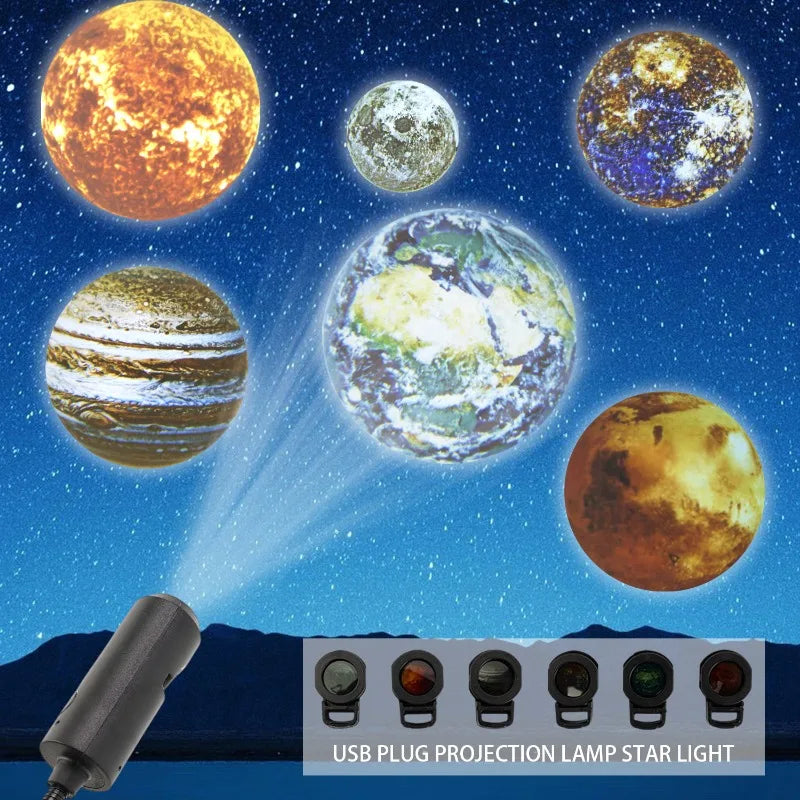LED Galaxy Projector Lamp Moon Earth Wall Decor Switchable Pattern USB Plug Projection Night Light for Home Bedroom Decoration Quake