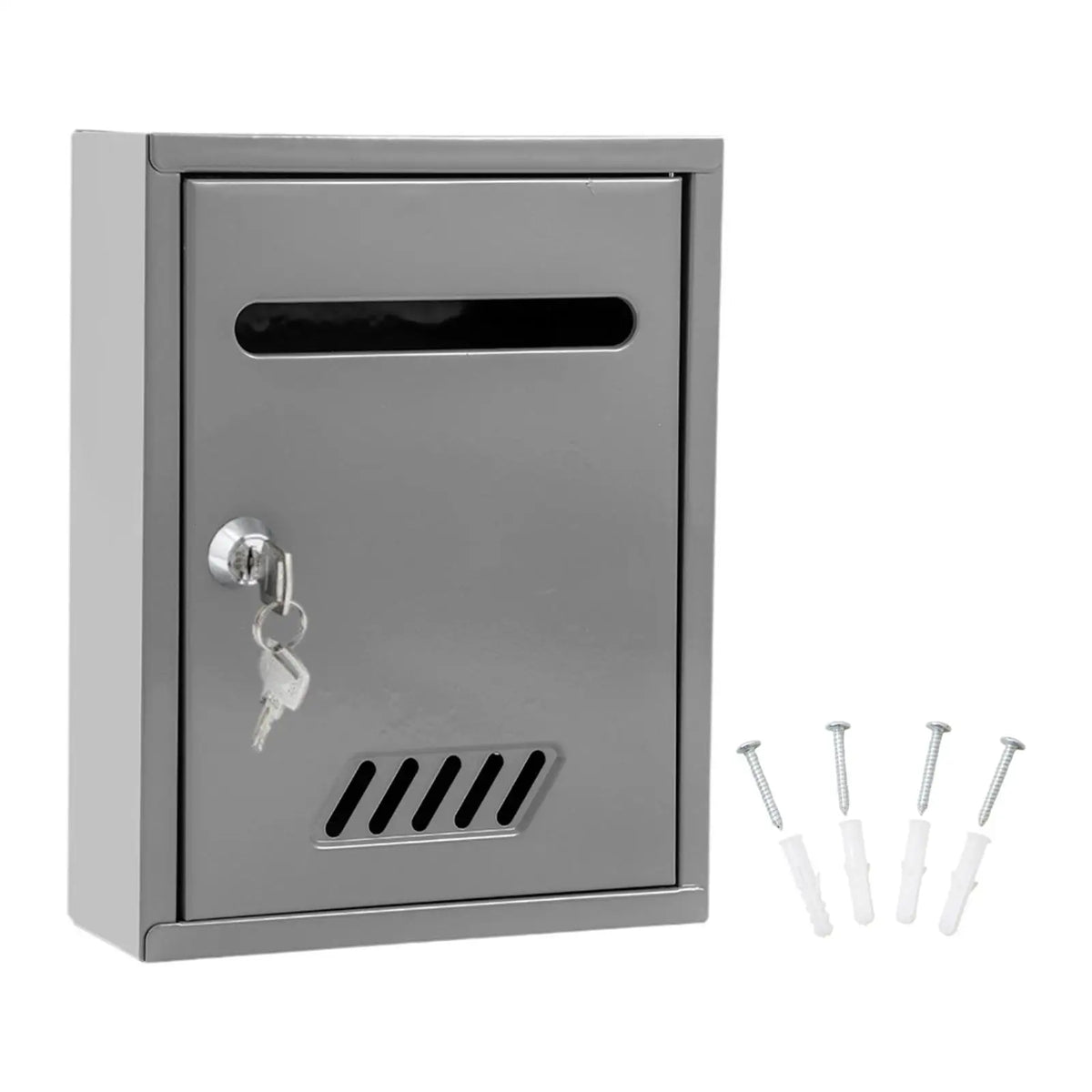 Wall Mounted Mailbox Windproof with 2 Keys Letterbox Decorative Locking Mail Box for Home Decoration Gate House External Office Quake Gray