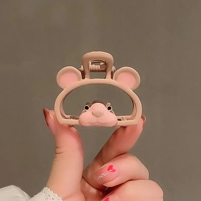 Korean Fashion Hair Grab Clip for Girls Ins Cute Pink Bear Cat Red Cherry Back Head Grab Clip for Women Hair Styling Accessories Quake