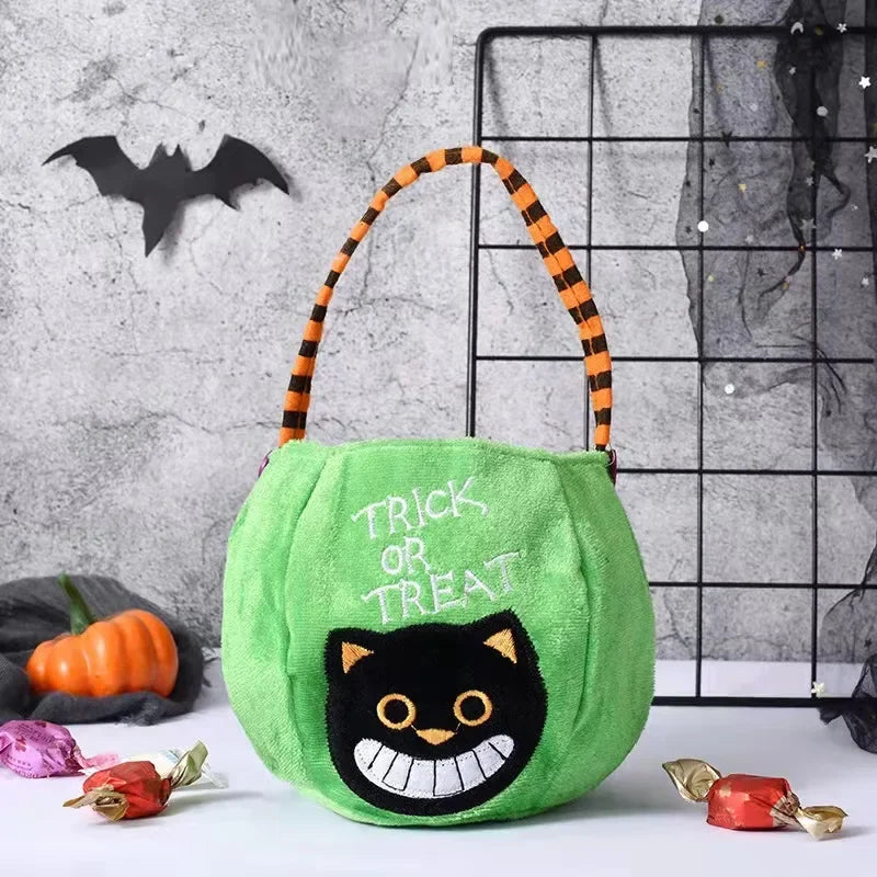 1PC Pumpkin Shaped Handheld Halloween Candy Bag Cloth Gift Sack for Children Party Scene Layout and Treat Holding Quake Black Cat