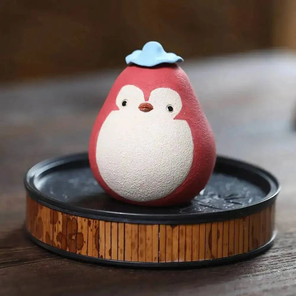 Yixing Zisha Tea Pet Penguin Eggplant Ornament Handmade Powder Clay Sculpture Little Chicken Cover Tray Tea Set Tea Play Tea Quake Eggplant Penguin red