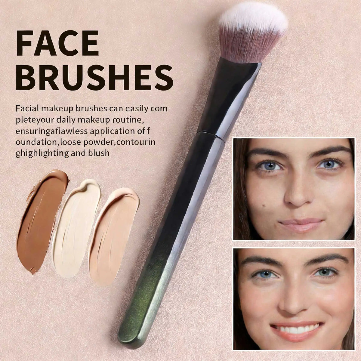 1pc Angled Blush Brush, Soft Fiber Hair, Natural Makeup Application, Suitable For Beginners Quake