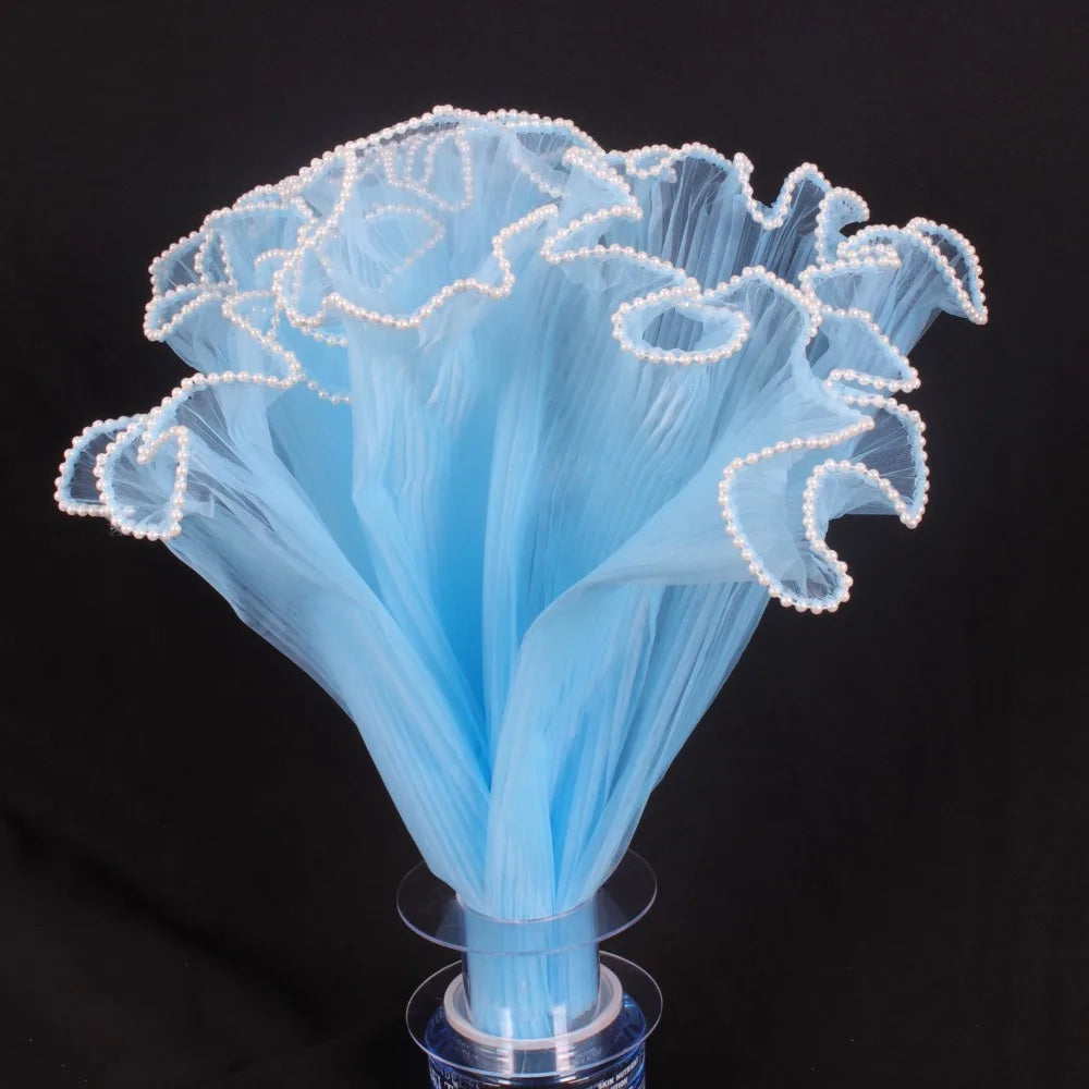 28cmx4Yards Flower Bouquet Wrapping Lace Mesh Material Pearl Wave Yarn Florist Packaging Pearl Edges Flower Wrapping Paper Quake Blue one size