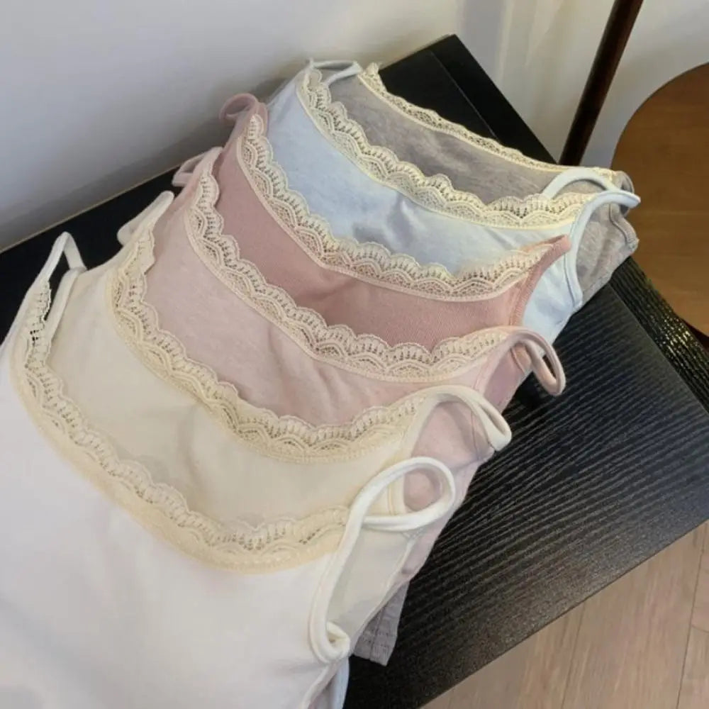 Sexy with Chest Pad Camis Tank Tops Elastic Integrated Top Lace Tops Versatile Warm Undershirt Women Clothes Quake