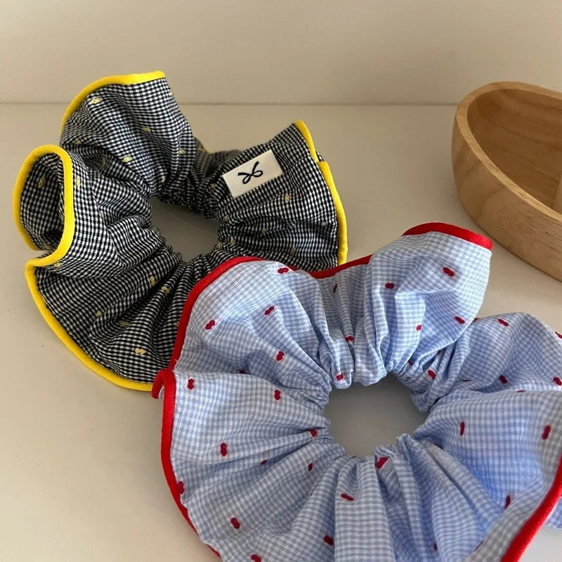 Retro Colorful Ruffles Hair Scrunchies Plaid Headbands for Womens Girls Sweet Romance Hair Ropes Rubber Bands Hair Accessories Quake
