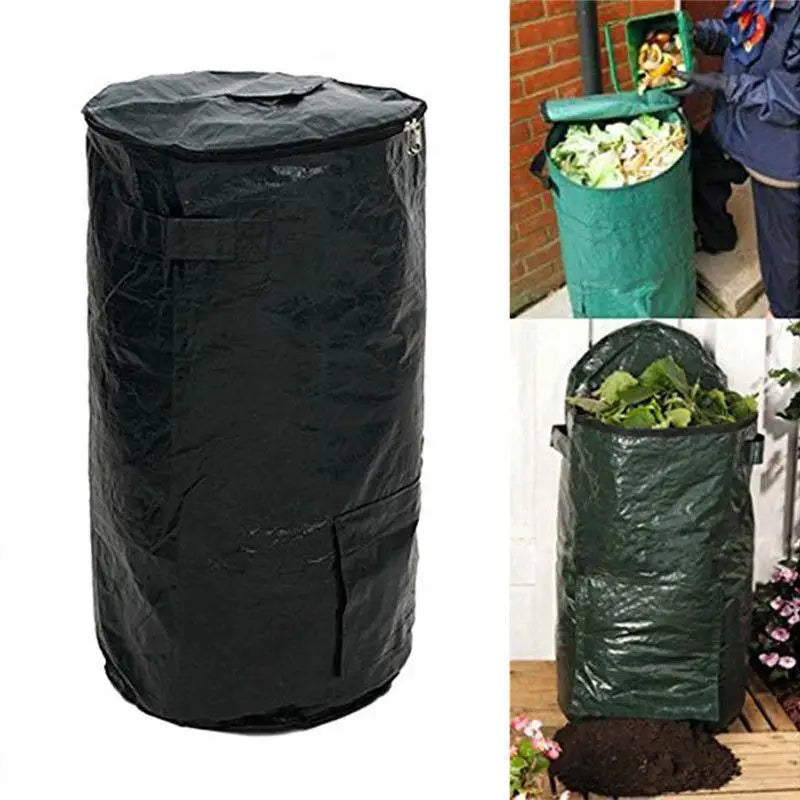 Composter Bin Bag Green Plastic with Double Handles and Top Vent for Home Garden Recycling Waste Quake