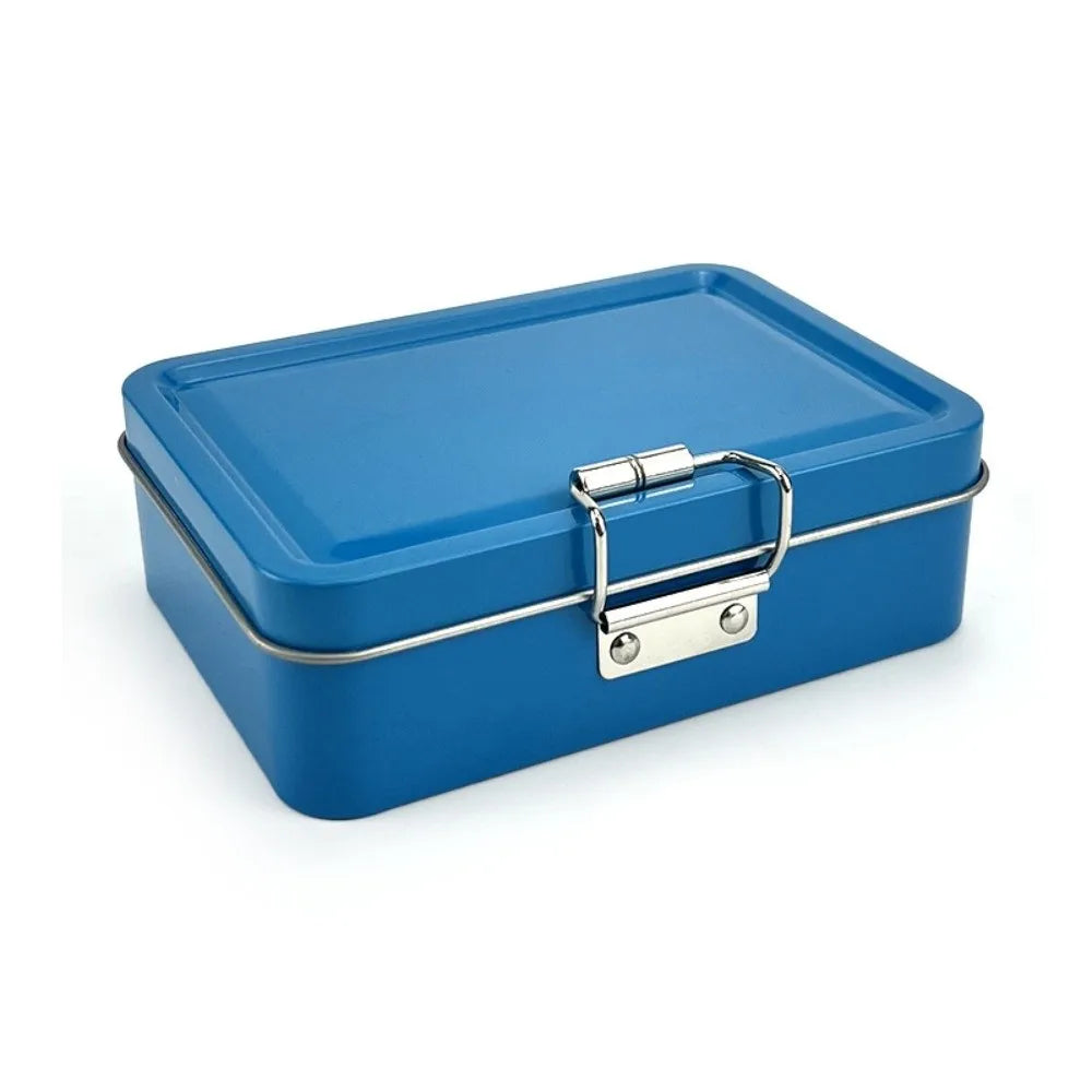 Flip Cover Buckle Iron Box Metal Solid Color Fishing Craft Storage Tin with Lid Durable Fishing Gear Storage Box Quake Blue