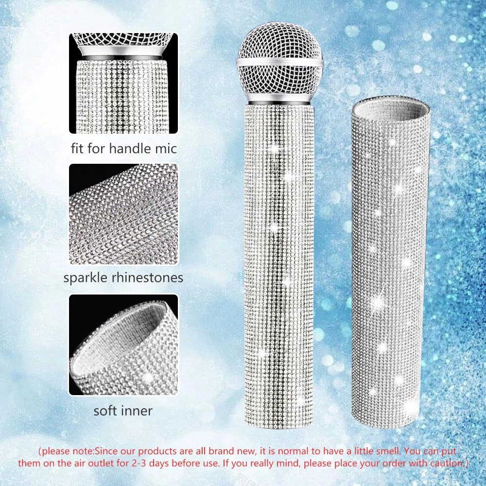 Rhinestones Microphone Cover,Microphone Sleeve Bling Compatible with Universal Wireless Microphone for Disco,Stage,Party,TV Show Quake