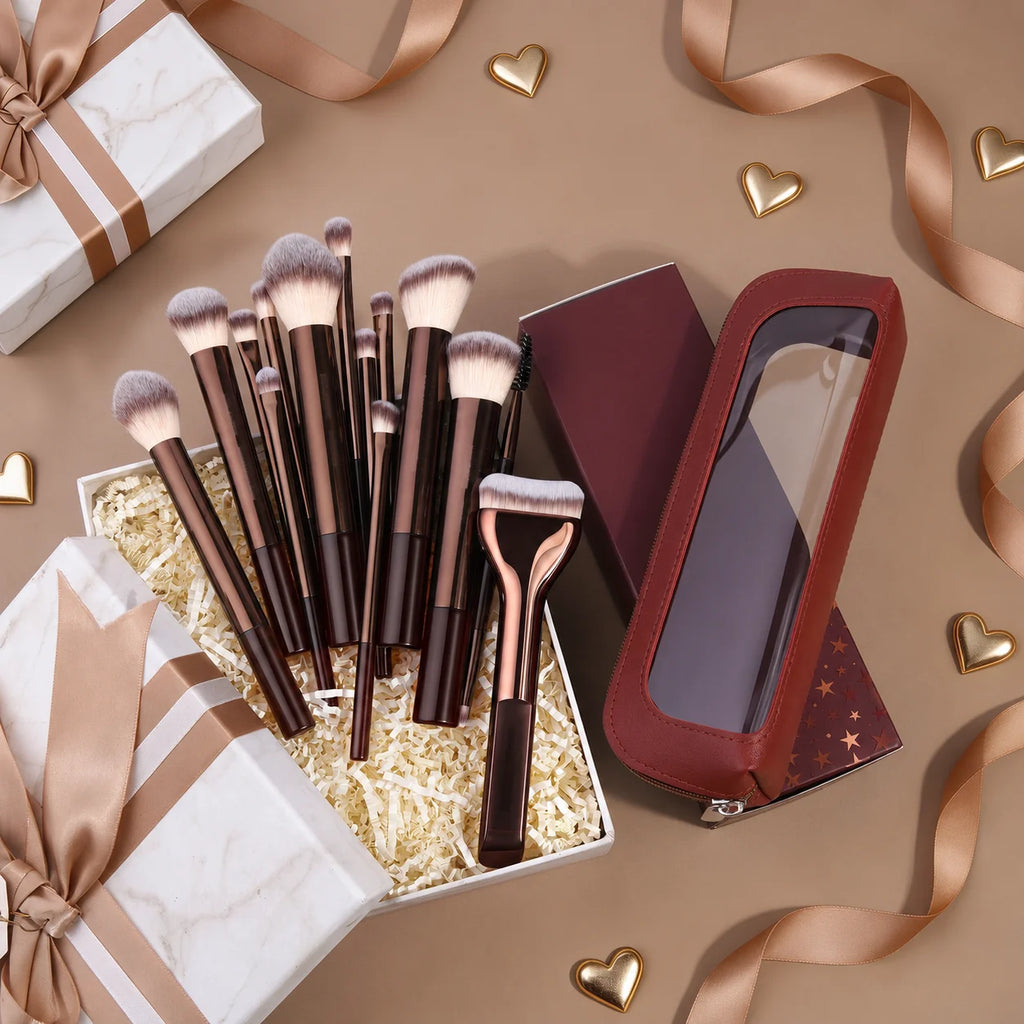 15Pcs Professional Makeup Brushes Set Soft Synthetic Hair Foundation Powder Blush Contour Eyeshadow Eyebrow Brush with PU Storag Quake