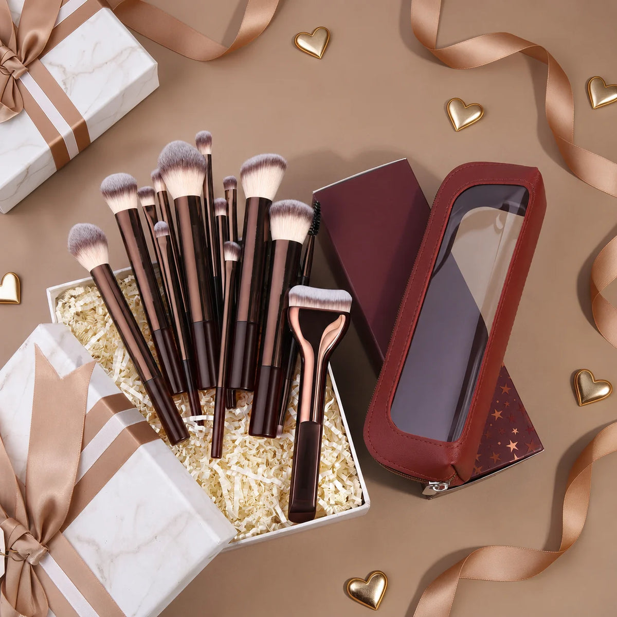 15Pcs Professional Makeup Brushes Set Soft Synthetic Hair Foundation Powder Blush Contour Eyeshadow Eyebrow Brush with PU Storag Quake