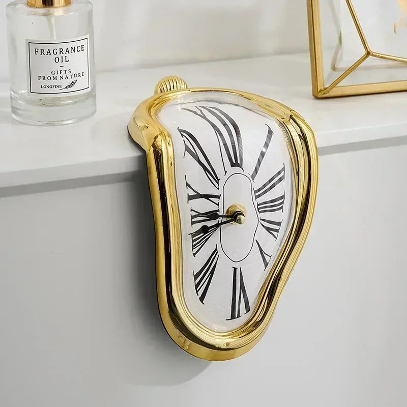 New Novel Surreal Melting Distorted Wall Clocks Surrealist Salvador Dali Style Wall Watch Decoration Gift Home Garden Quake Gold