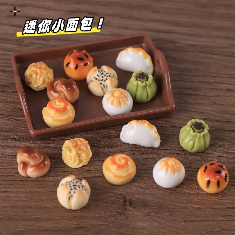 50Pcs Simulation Food Play Dumplings Steamed Bread Dessert Resin Cabochon Miniature Fake Food For Crafts DIY Dollhouse Accessory Quake