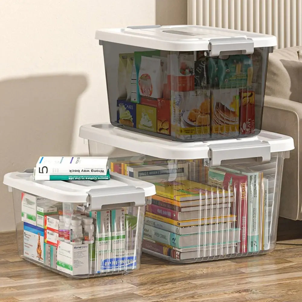 Practical Transparent Black Storage Box Plastic Stackable Organizing Box with Lid Space Saving Tote Container Home & Garden Quake