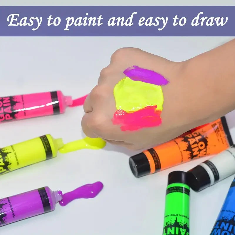 6 Color 25ml UV Neon Face Body Paint Neon Fluorescent Glow Safe Body Paint For Festivals Parties Halloween Makeup Festival Party Quake