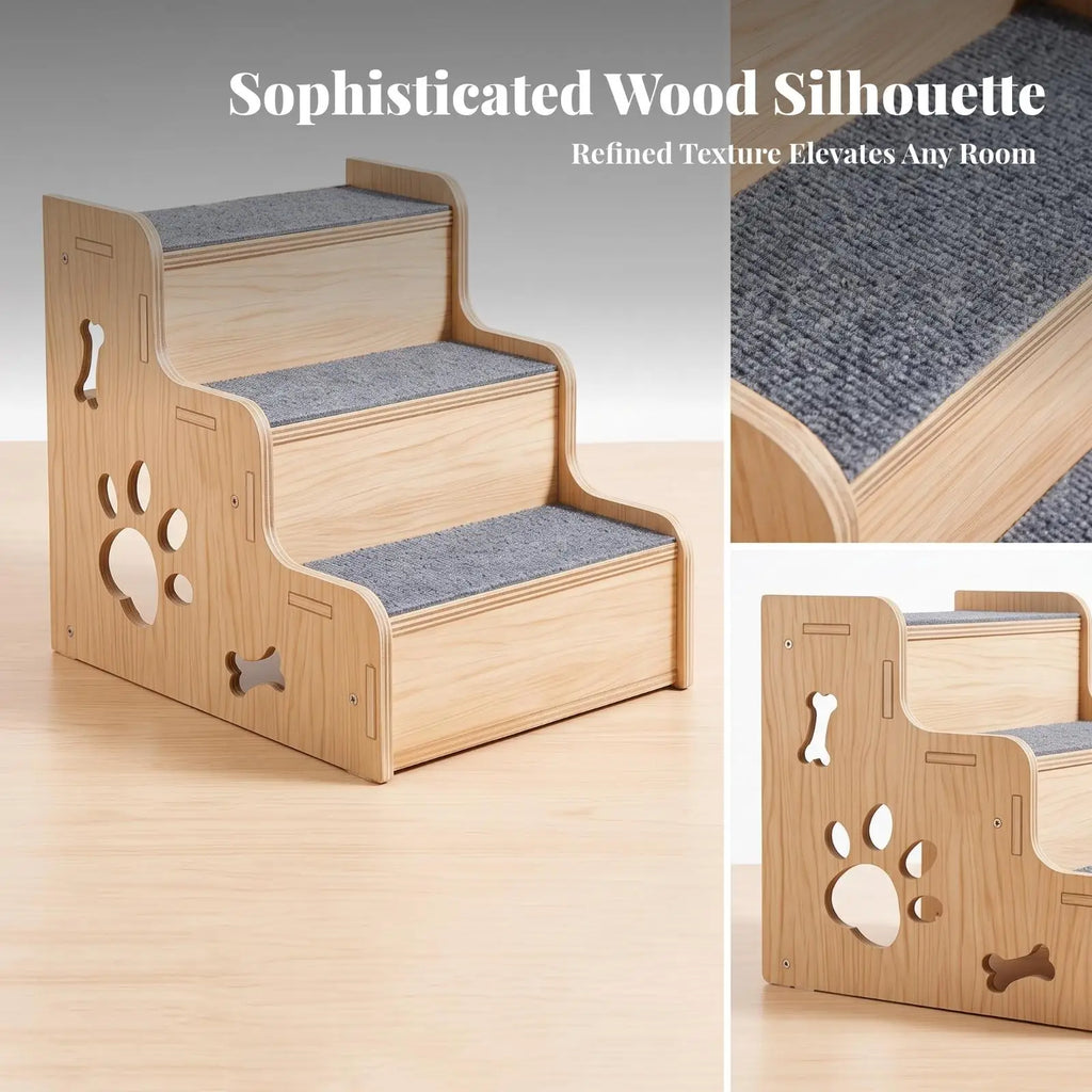 Small Dog Stairs for High Bed Wooden Pet Ladder with Carpeted Steps for Cats Puppies Stable Ramp Quake