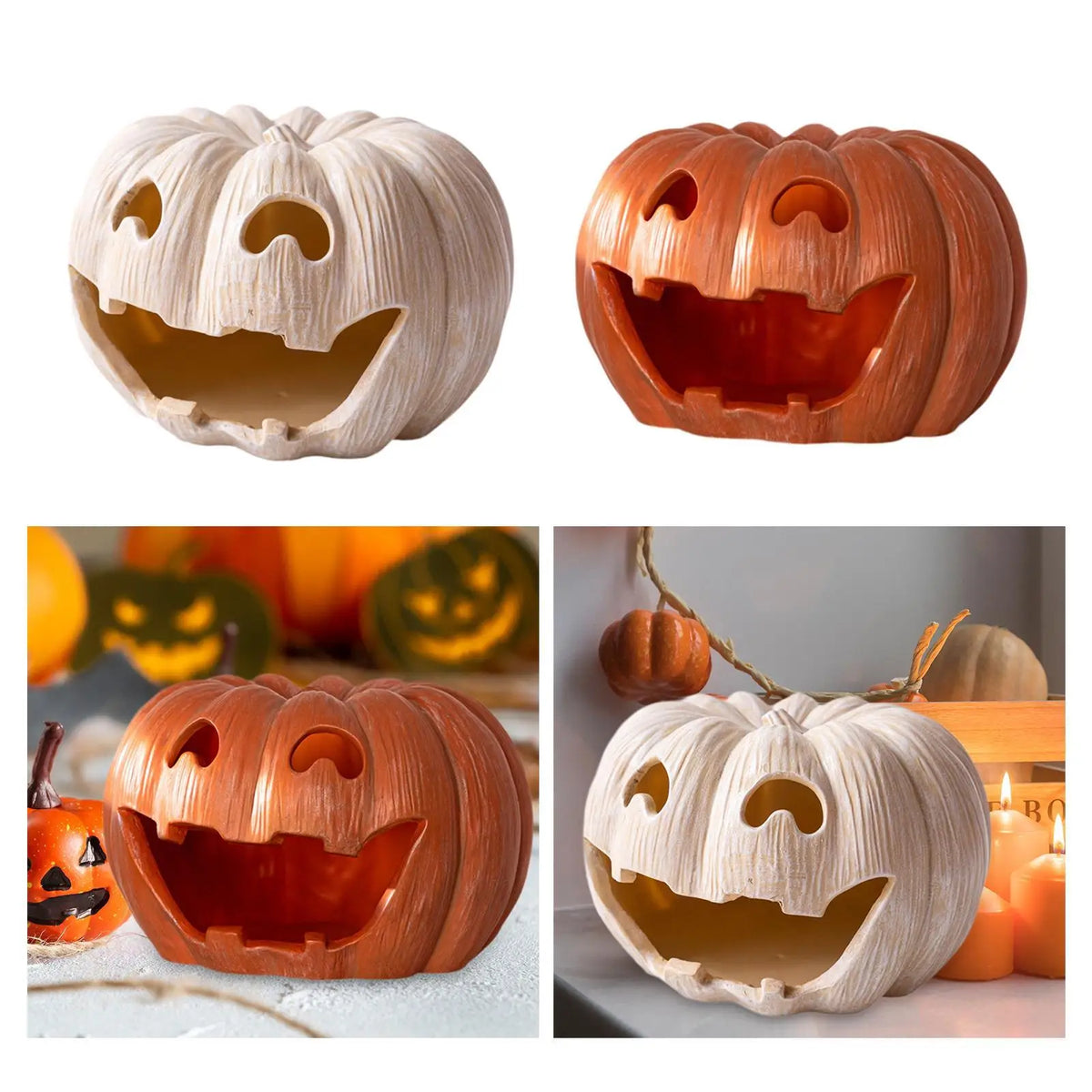 Pumpkin Tealight Candle Holder Lantern Candelabras Desk Halloween Decoration Resin Candlestick for Mantel Farmhouse Fireplace Quake