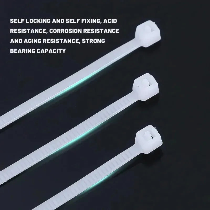 500/100Pcs Nylon Cable Tie Plastic Self-locking Binding Tape Black White Adjustable Cables Fastening Loop Wrap Strap Cable Tie Quake