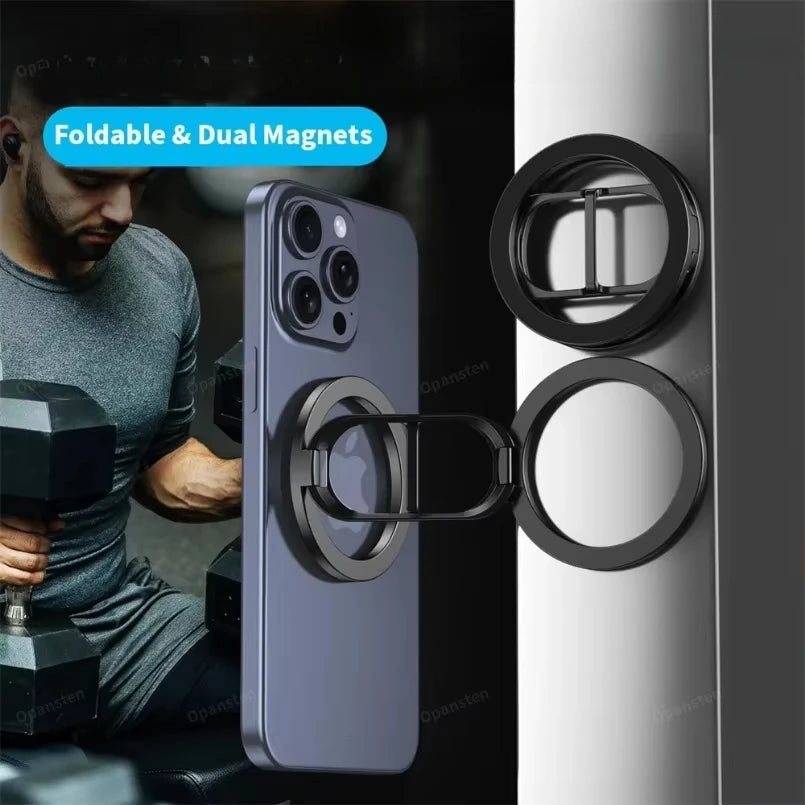 Foldable Double Sided Magnetic Phone Holder for Magsafe Gym Treadmill Universal Folding Car Holder Magnetic Smartphone Stand Quake