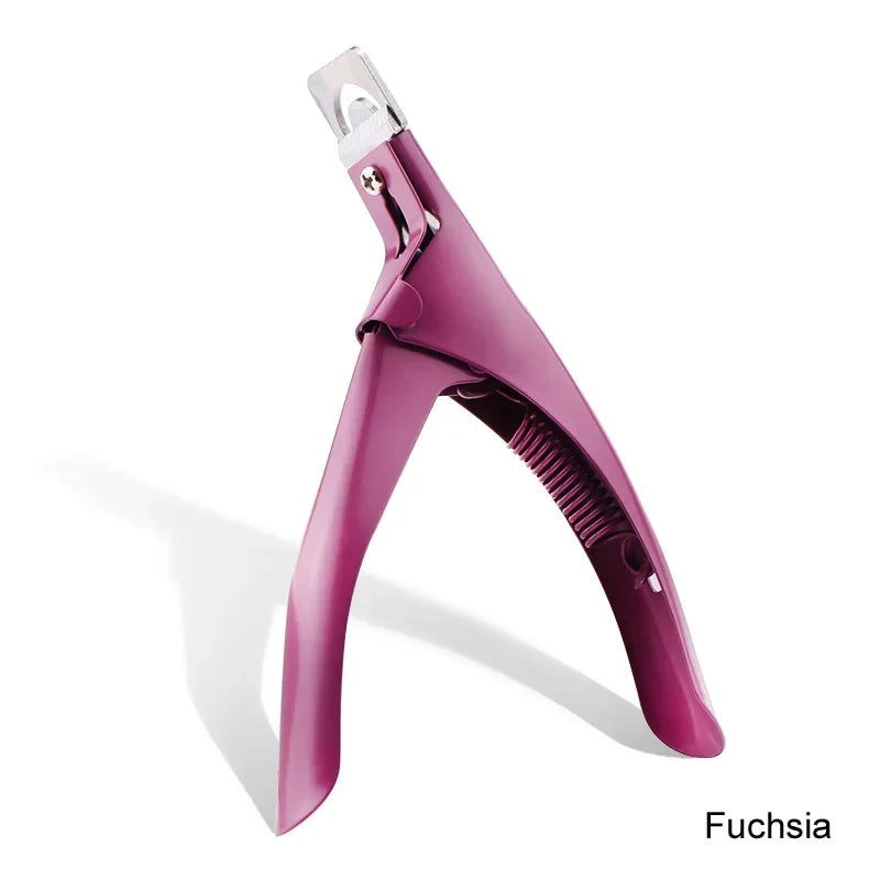 vvocci Professional U-Type Acrylic Fake Nail Clipper & Edge Trimmer, Stainless Steel Manicure Tool for Nail Art & Salon Use Quake M440 Fuchsia
