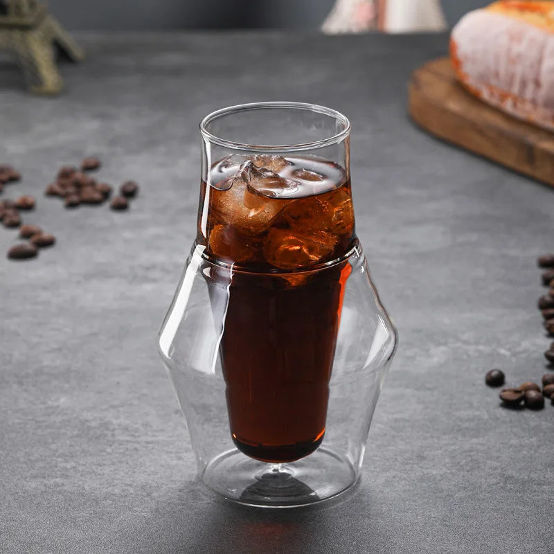 YWDL New Creative Double-layer Glass Cup Espresso Coffee Cup Anti-scalding Milk Party Brandy Wine Teacup Mug 120/250/335ml Quake