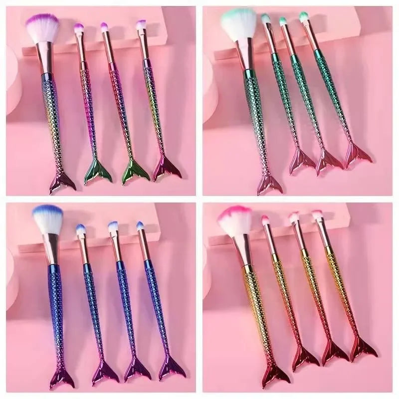 4pcs Gradient Mermaid Makeup Brushes Kit Maquiagem Maquillaje New Mermaid Foundation Eyebrow Eyeliner Cosmetic Makeup Brushes Quake