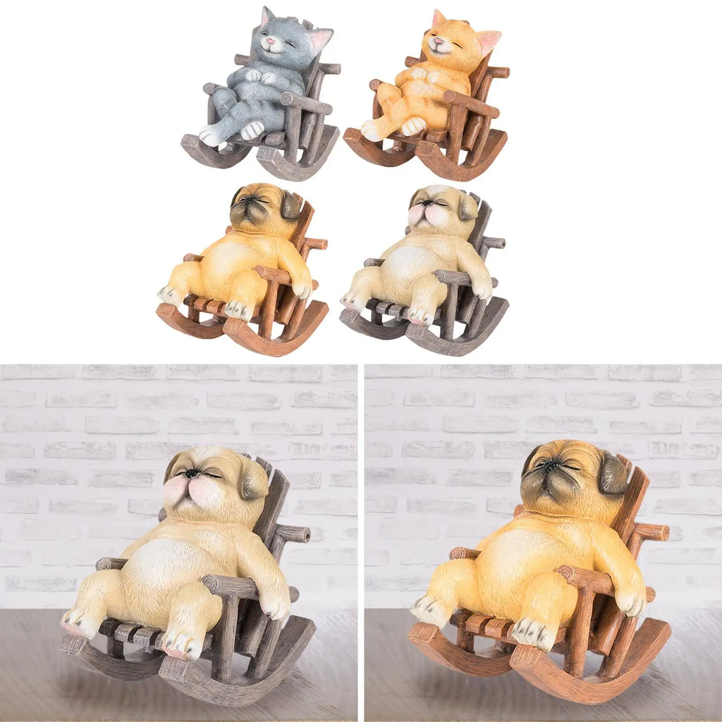 Rocking Chair Animal Statue Creative Decoration Adorable Art Craft Micro Landscape Small Sculpture for Home Office Living Room Quake