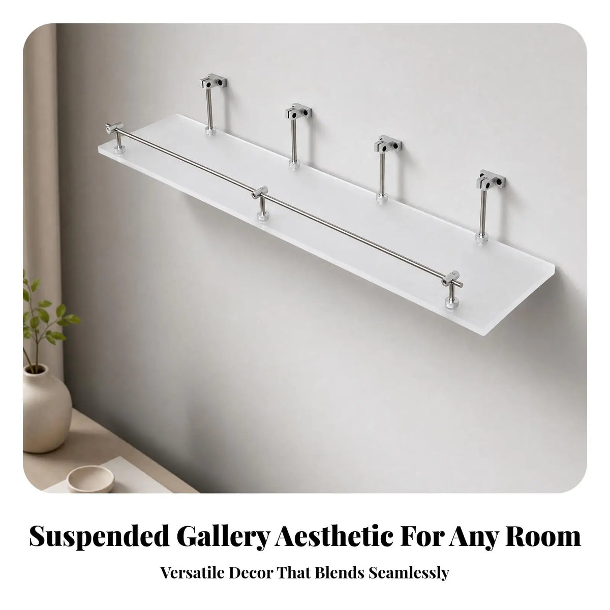 Wall Mounted Acrylic Display Shelf with Metal Guard for Books Decor and Everyday Items in Living Space Quake