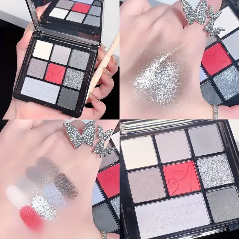 Dark Retro Eyeshadow Palette, Rich Color Wild rose Eyeshadow, Matte Pearl Gothic Black and Red Contrast Smoky Eyeshadow Palette Quake
