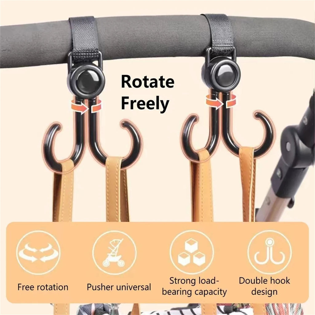 vvocci 360degree PU 2pc leather baby bag stroller hook pram rotate rotatable cart organizer pram crochet stroller accessories Quake
