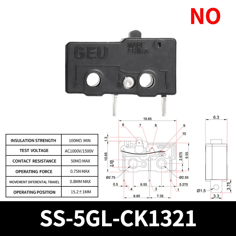 10/50/100PCS Micro Limit Switch with SPDT Snap Action Tact Switch on off Safe, Eco-Friendly for Home Appliance On/Off Control Quake SS-5GL-CK1321 100PCS