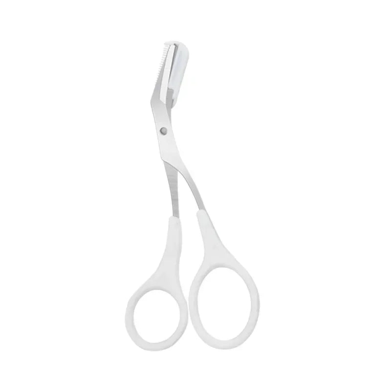 Professional Stainless Steel Eyebrow Trimmer Scissors with Comb – Precision Grooming Tool for Women Makeup Quake M490 White