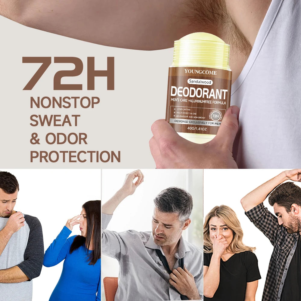 Sandalwood Men's Deodorant Anti Sweating Keep Drying Lasting Fragrance Remove Armpit Odor Underarm Refresh Sticks Fade Body Odor Quake
