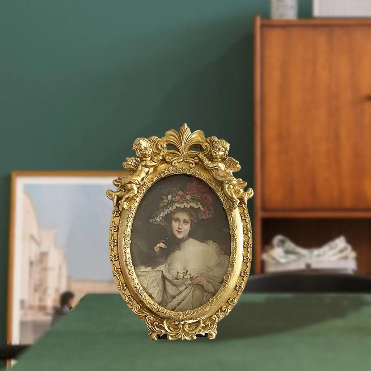 Photo Frame Picture Display Holder Embossed Angel Tabletop Hanging Ornate Desktop Picture Frame for Office Home Kitchen Quake