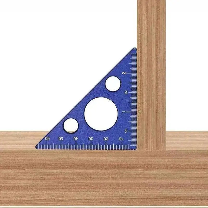 Aluminum Ruler 45/90 Degree Frosted Right Angle Gauge Triangle Ruler With Both Imperial And Metric Scales For DIY Wood Projects Quake Blue