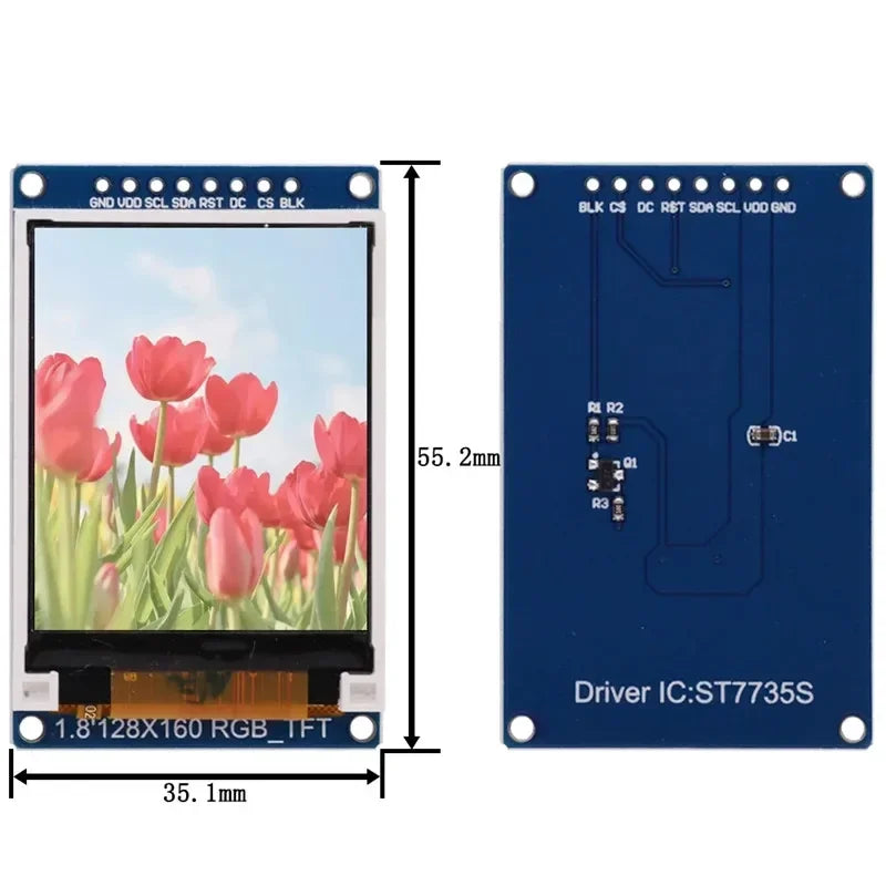 1.8-inch TFT Module- LCD Display Module with PCB Base- Plate SPI Serial Port Only Requires 4 IO 1pc Quake