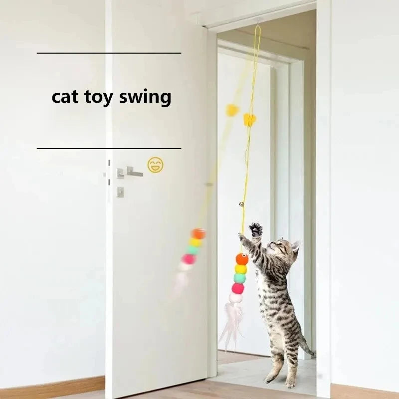 Feather Ball Caterpillar Cat Toy, Pet Self Hi Toy, Hanging Retractable Rope Sound Toy Quake