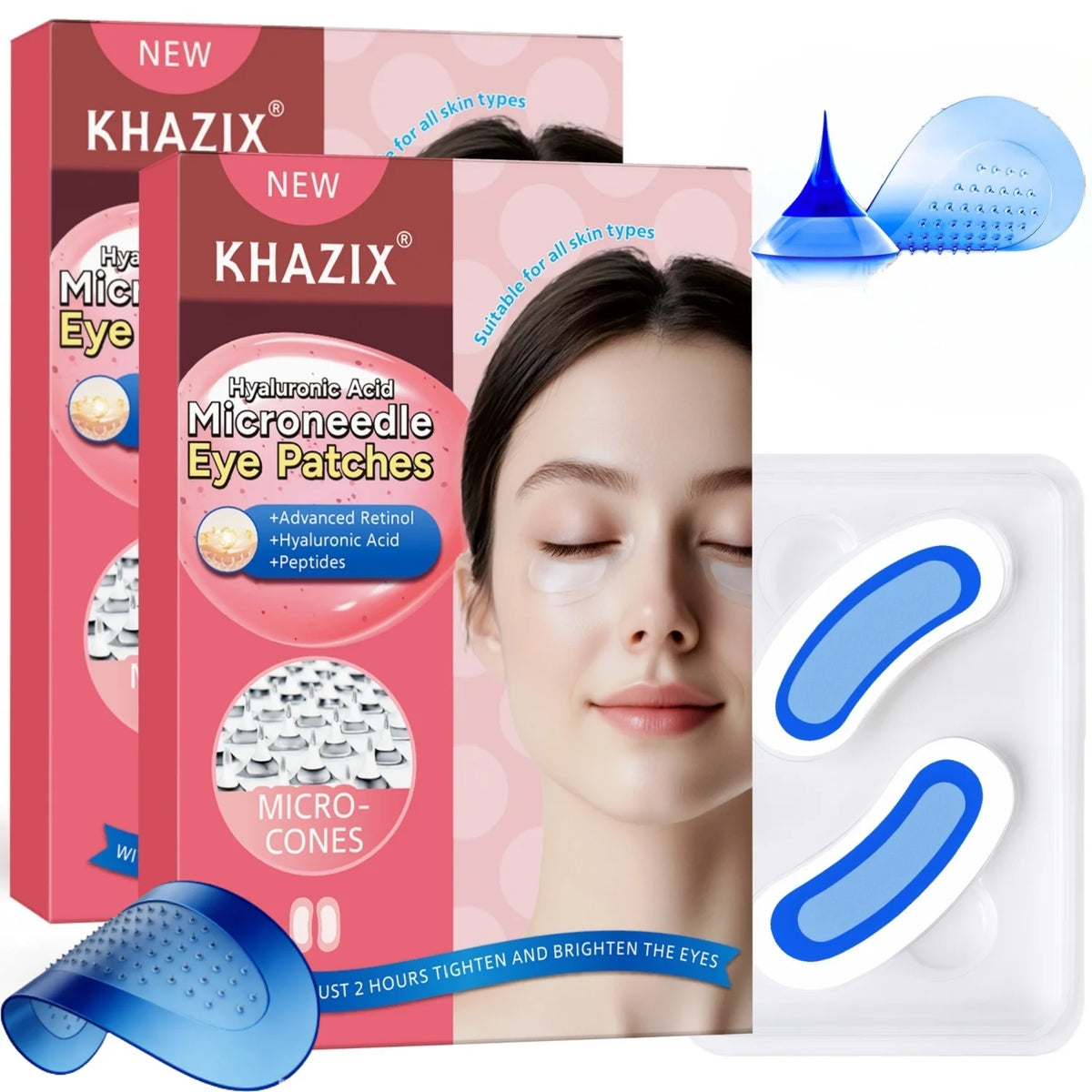 Retinol Microneedle Eye Patches with Hyaluronic Acid & Firming Peptides,for Forehead, Eye Area, Crow's Feet & Smile Lines,1Pair. Quake Blue