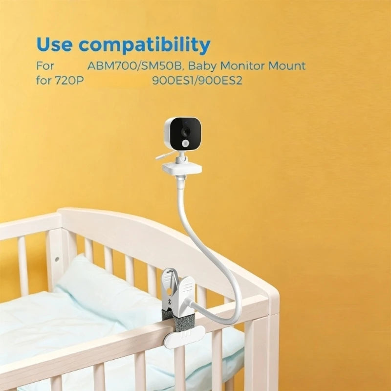 Clamp-On Baby Monitor Camera Mount with Flexible Positioning Arm for GHB ABM700 SM50B Models, Spring Clamp K1KF Quake CN