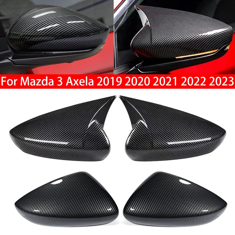 For Mazda 3 Axela 2019 2020 2021 2022 2023 Car Rearview Side Mirror Cover Wing Cap Exterior Door Case Trim Carbon Fiber Look Quake