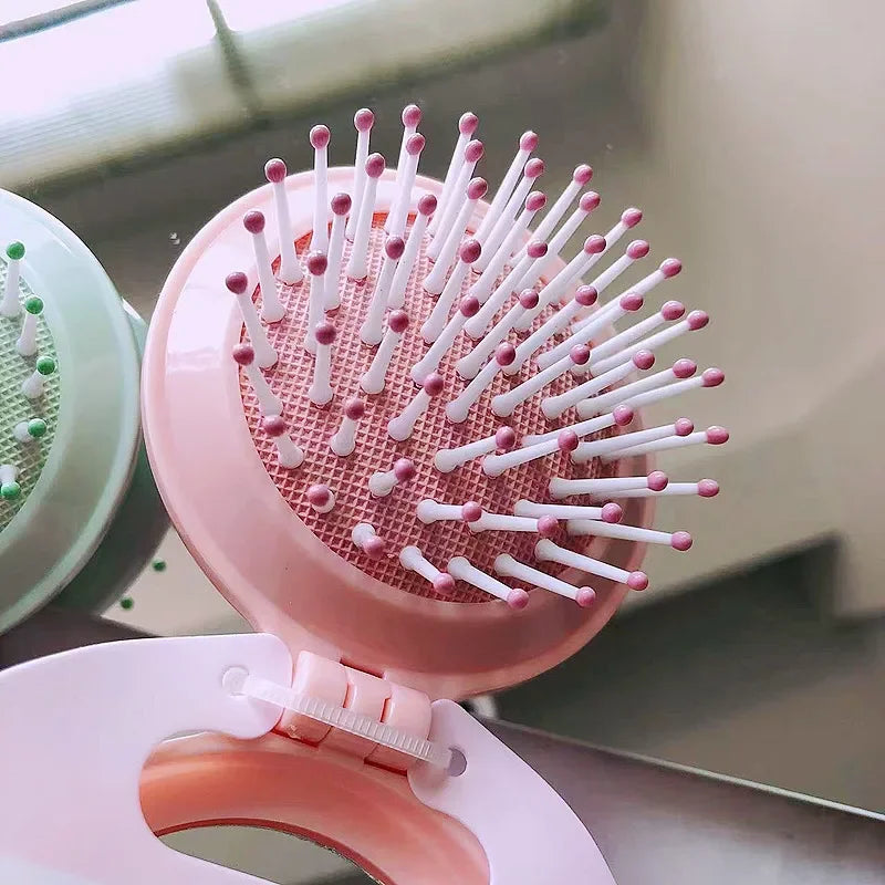 New Candy Color Folding Comb with Mirror Small Portable Travel Anti-static Folding Air Cushion Massage Combs Hair Care Brushes Quake